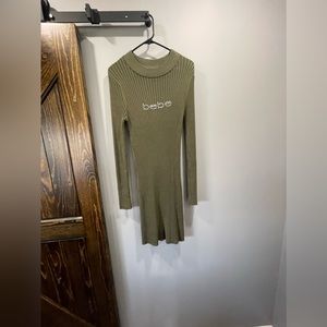 Women’s large BEBE long sleeve olive green sweater dress